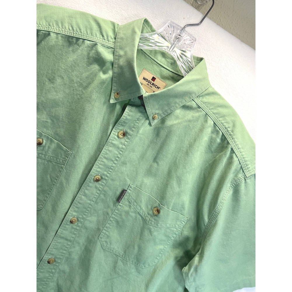 Woolrich Mens Large Sage Green Short Sleeve Button Down Utility Shirt Cotton
